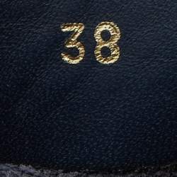 Pre Owned Valentino Navy Blue Leather and Floral Lace Espadrille Flats Size 38