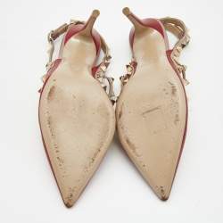 Pre Owned Valentino Red Leather Rockstud Ankle Strap Pumps Size 36.5