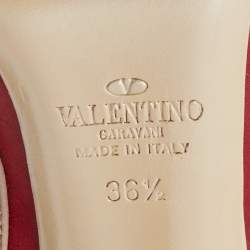 Pre Owned Valentino Red Leather Rockstud Ankle Strap Pumps Size 36.5