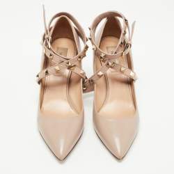 Pre Owned Valentino Dusty Pink Leather Rockstud Ankle Wrap Pointed Toe Pumps Size 37.5