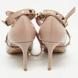 Pre Owned Valentino Dusty Pink Leather Rockstud Ankle Wrap Pointed Toe Pumps Size 37.5