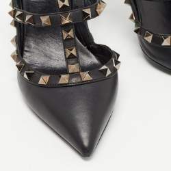مملوكة مسبقًا Valentino Black Leather Rockstud Ankle Strap Pumps Size 35.5