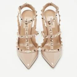 Pre Owned Valentino Dusty Pink Patent Leather Rockstud Ankle Strap Pumps Size 37.5