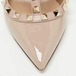 Pre Owned Valentino Dusty Pink Patent Leather Rockstud Ankle Strap Pumps Size 37.5