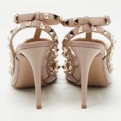 Pre Owned Valentino Dusty Pink Patent Leather Rockstud Ankle Strap Pumps Size 37.5