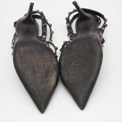 Pre Owned Valentino Black Leather Rolling Rockstud Ankle Strap Pumps Size 38