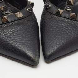 Pre Owned Valentino Black Leather Rolling Rockstud Ankle Strap Pumps Size 38