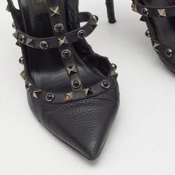 Pre Owned Valentino Black Leather Rolling Rockstud Ankle Strap Pumps Size 38