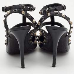 Pre Owned Valentino Black Leather Rolling Rockstud Ankle Strap Pumps Size 38