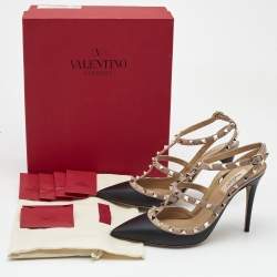 Pre Owned Valentino Black/Beige Leather Rockstud Pumps Size 40
