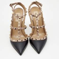 Pre Owned Valentino Black/Beige Leather Rockstud Pumps Size 40
