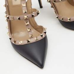 Pre Owned Valentino Black/Beige Leather Rockstud Pumps Size 40
