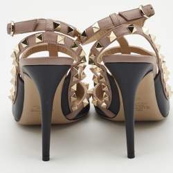 Pre Owned Valentino Black/Beige Leather Rockstud Pumps Size 40