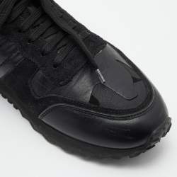 Pre Owned Valentino Black Camouflage Leather and Suede Rockstud Low Top Sneakers Size 38