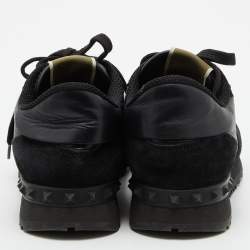 Pre Owned Valentino Black Camouflage Leather and Suede Rockstud Low Top Sneakers Size 38