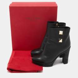Pre Owned Valentino Black Leather Ankle Boots Size 40
