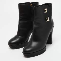 Pre Owned Valentino Black Leather Ankle Boots Size 40