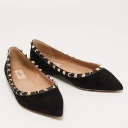 Pre Owned Valentino Black Suede Rockstud Ballet Flats Size 38.5