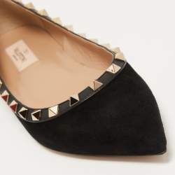 Pre Owned Valentino Black Suede Rockstud Ballet Flats Size 38.5