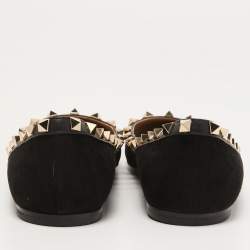 Pre Owned Valentino Black Suede Rockstud Ballet Flats Size 38.5