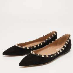 Pre Owned Valentino Black Suede Rockstud Ballet Flats Size 38.5