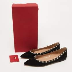 Pre Owned Valentino Black Suede Rockstud Ballet Flats Size 38.5