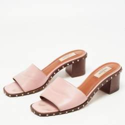 Pre Owned Valentino Pink Leather Rockstud Slide Sandals Size 39