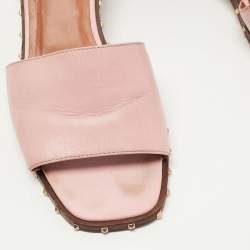 Pre Owned Valentino Pink Leather Rockstud Slide Sandals Size 39