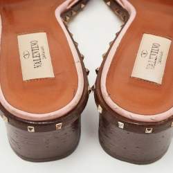 Pre Owned Valentino Pink Leather Rockstud Slide Sandals Size 39