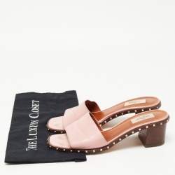 Pre Owned Valentino Pink Leather Rockstud Slide Sandals Size 39