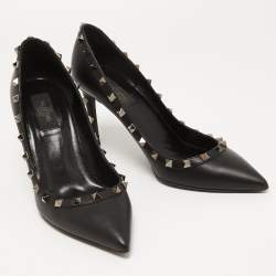 Pre Owned Valentino Black Leather Rockstud Pumps Size 39.5