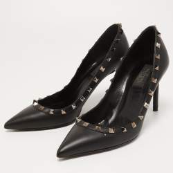 Pre Owned Valentino Black Leather Rockstud Pumps Size 39.5