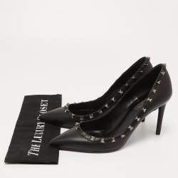 Pre Owned Valentino Black Leather Rockstud Pumps Size 39.5