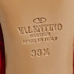 Pre Owned Valentino Red Leopard Print Calf Hair and Leather Rockstud Ankle Strap Pumps Size 38.5