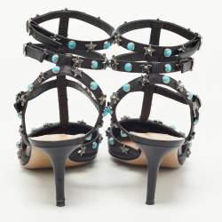 Pre Owned Valentino Black Leather Rockstud  Ankle Strap Pumps Size 40