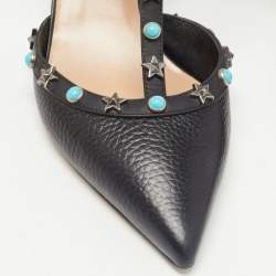 Pre Owned Valentino Black Leather Rockstud  Ankle Strap Pumps Size 40