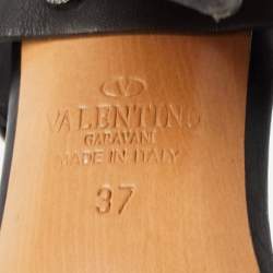 Valentino Black Leather Studded Heel Ankle Strap Sandals Size 37