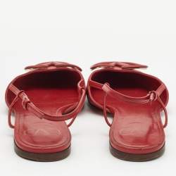 Pre Owned Valentino Red Leather Escape VLogo Slingback Flats Size 38.5