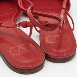 Pre Owned Valentino Red Leather Escape VLogo Slingback Flats Size 38.5