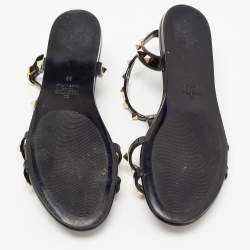 Pre Owned Valentino Black Rubber Rockstud Ankle Strap Flat Sandals Size 39