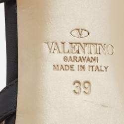 Pre Owned Valentino Black Leather Rockstud Ankle Strap Sandals Size 39