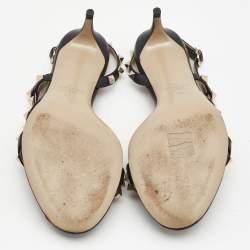 Pre Owned Valentino Black Leather Rockstud Ankle Strap Sandals Size 39