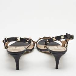 Pre Owned Valentino Black Leather Rockstud Ankle Strap Sandals Size 39