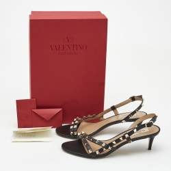 Pre Owned Valentino Black Leather Rockstud Ankle Strap Sandals Size 39