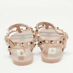 Pre Owned Valentino Dusty Pink Rubber Rockstud Ankle Strap Sandals Size 39