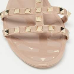 Pre Owned Valentino Dusty Pink Rubber Rockstud Ankle Strap Sandals Size 39