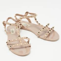 Pre Owned Valentino Dusty Pink Rubber Rockstud Ankle Strap Sandals Size 39