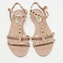Pre Owned Valentino Dusty Pink Rubber Rockstud Ankle Strap Sandals Size 39