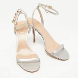 Pre Owned Valentino Metallic Leather Ankle Strap Sandals Size 41