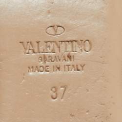 Pre Owned Valentino Blue Leather Rockstud Flat Slides Size 37